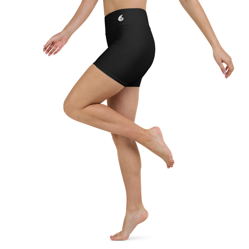 Couleurs Lagon - Yoga Surf Shorts de Bain Taille Haute NOIR - 1 poche ceinture - gauche logo