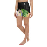 Yoga short hibiscus libellule noir côté avant — Couleurs Lagon Nouvelle-Calédonie