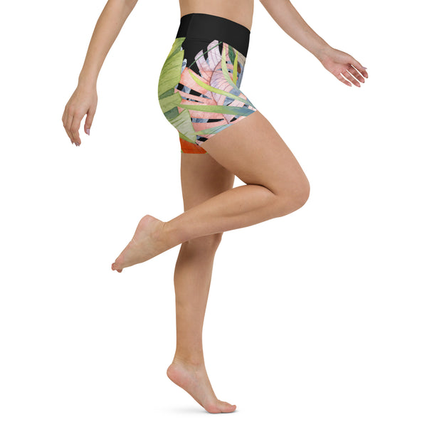 Short bain taille haute hibiscus — côté droit Couleurs Lagon