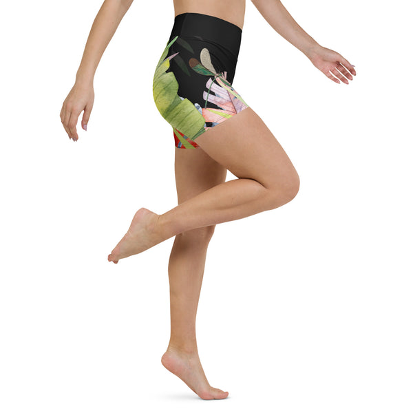 Short crossfit surf hibiscus libellule noir — côté droit Couleurs Lagon Pacifique