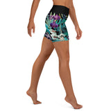 Short fitness surf femme motif floral noir — côté droit Couleurs Lagon