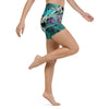 Couleurs Lagon - Yoga Shorts de Bain Taille Haute NOIR FLORAL LIBELLULE II - 1 poche ceinture