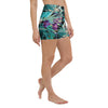 Couleurs Lagon - Yoga Shorts de Bain Taille Haute NOIR FLORAL LIBELLULE II - 1 poche ceinture