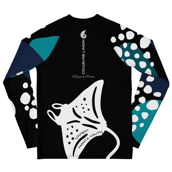 dos à plat - Lycra Manche Longue UPF50 Ado 8-20 Noir - Couleurs Lagon
