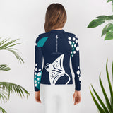 dos floral legging - Lycra Manche Longue UPF50 Ado 8-20 Bleu Marine - Couleurs Lagon