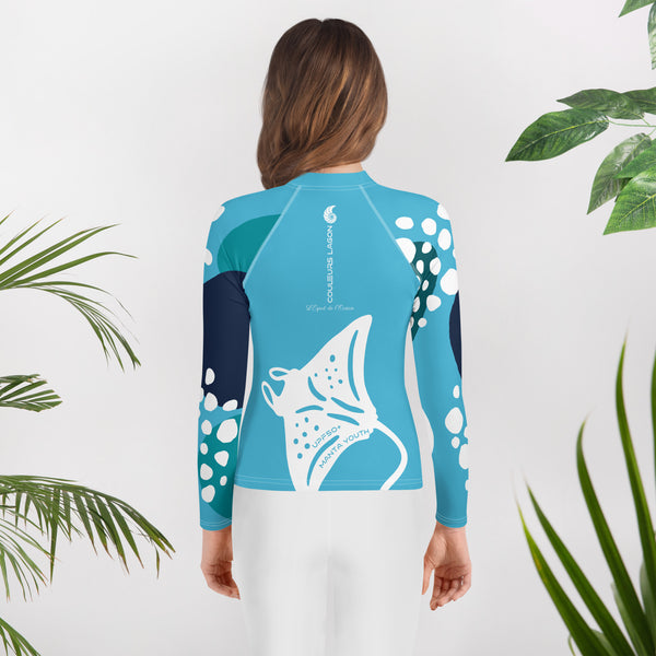 dos floral - Lycra Manche Longue UPF50 Ado 8-20 Bleu Ciel - Couleurs Lagon