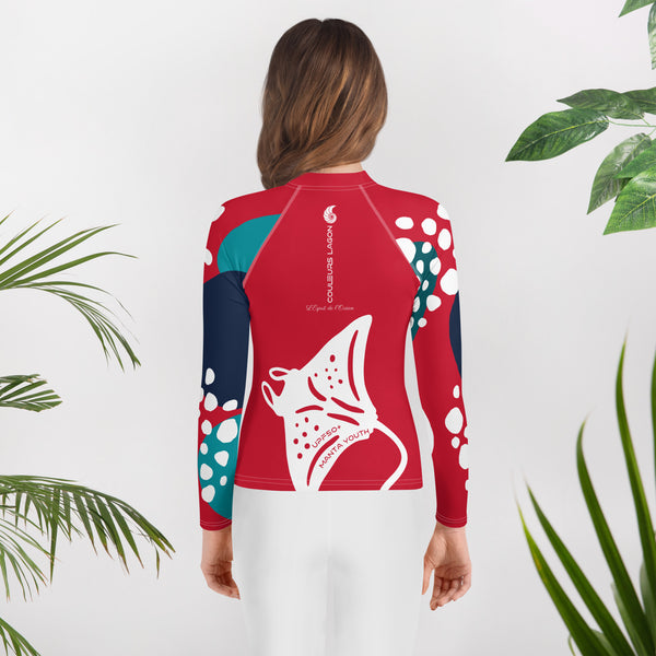 dos legging floral - Lycra Manche Longue UPF50 Ado 8-20 Rouge - Couleurs Lagon
