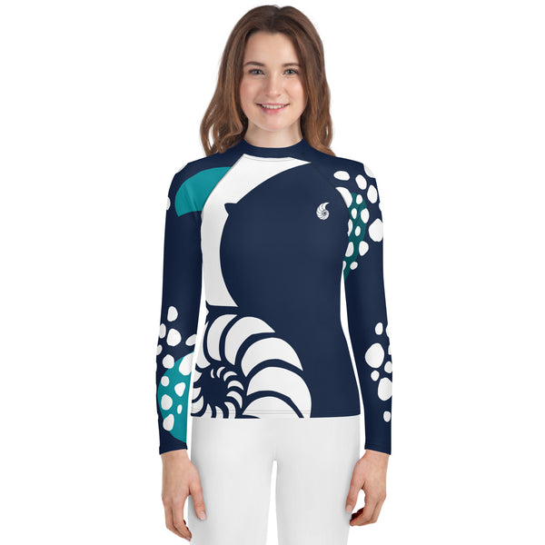 avant legging fond blanc - Lycra Manche Longue UPF50 Ado 8-20 Bleu Marine - Couleurs Lagon