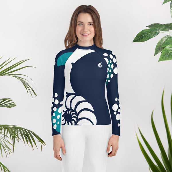 avant legging floral - Lycra Manche Longue UPF50 Ado 8-20 Bleu Marine - Couleurs Lagon