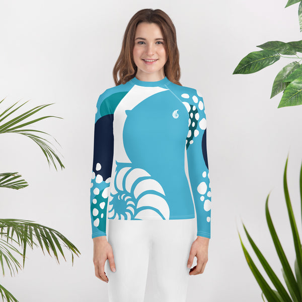 avant floral - Lycra Manche Longue UPF50 Ado 8-20 Bleu Ciel - Couleurs Lagon