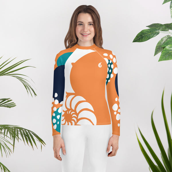 avant floral - Lycra Manche Longue UPF50 Ado 8-20 Orange - Couleurs Lagon