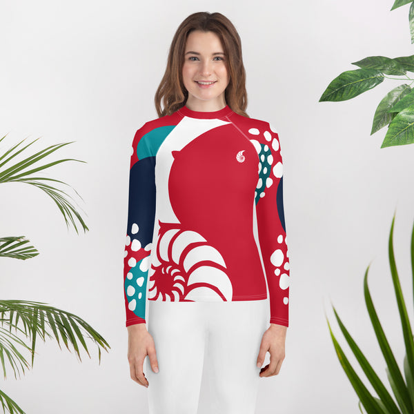 avant legging floral - Lycra Manche Longue UPF50 Ado 8-20 Rouge - Couleurs Lagon