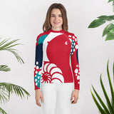 avant legging floral - Lycra Manche Longue UPF50 Ado 8-20 Rouge - Couleurs Lagon