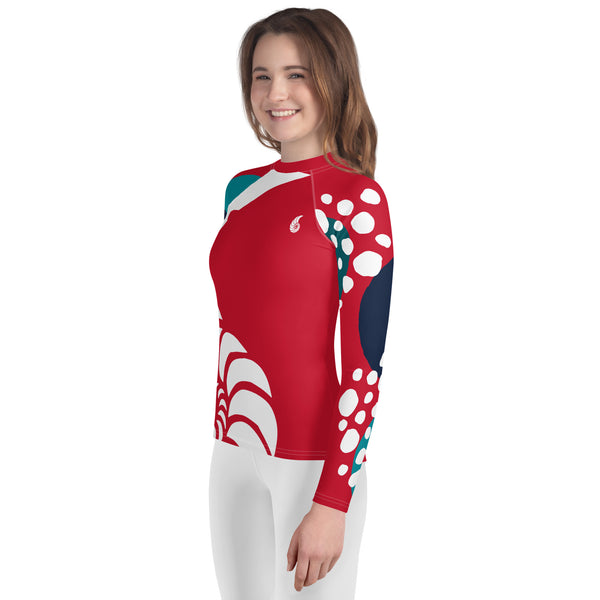 gauche legging - Lycra Manche Longue UPF50 Ado 8-20 Rouge - Couleurs Lagon