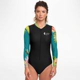 avant - Combi surf manches longues MITI caraco Hibiscus Turquoise Couleurs Lagon