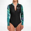 zip avant - Combi surf manches longues MITI caraco Orchidees Turquoise Couleurs Lagon