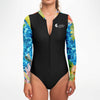 gros plan avant - Combi surf manches longues MITI Caraco ISLAND VIBES Couleurs Lagon