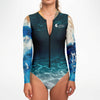 zip av - Combi surf manches longues MITI caraco Bleu Marine Couleurs Lagon