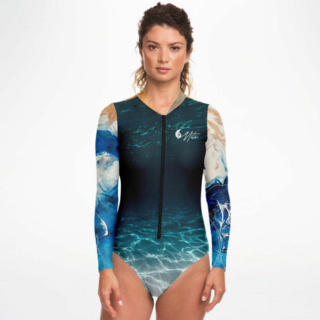 av - Combi surf manches longues MITI caraco Bleu Marine Couleurs Lagon