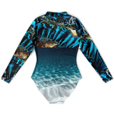 Combinaison surf femme MITI Bénitier Bleu Océan 2 — à plat dos — Couleurs Lagon