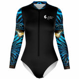 Combinaison surf femme caraco UPF50+ — visuel 3D avant — MITI Bénitier Bleu Océan Couleurs Lagon