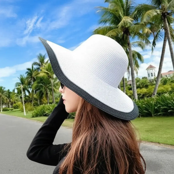 blanc lisere noir - Chapeau Paille Pliant à Bord Large - Couleurs Lagon