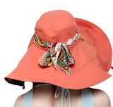 peche - Chapeau UV Tissu Grand Bord Pliable à Fleurs - Couleurs Lagon