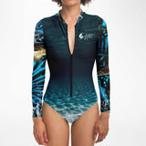 Zip avant combinaison surf femme MITI Bénitier Bleu Océan 2 — modèle 2 — Couleurs Lagon