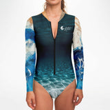 Fermeture zip frontale combi surf femme MITI — détail — Couleurs Lagon