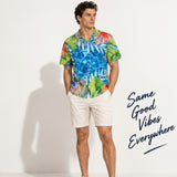 Chemise hawaïenne homme tropicale, vue de face sur fond blanc - presentation