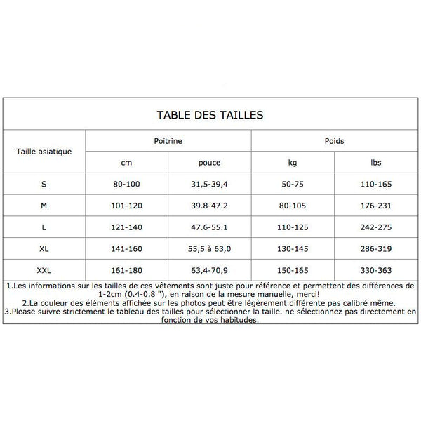 tailles - Débardeur Gainant Homme - Couleurs Lagon