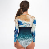 Combinaison surf femme manches longues MITI Caraco Bleu Marine — vue dos — Couleurs Lagon