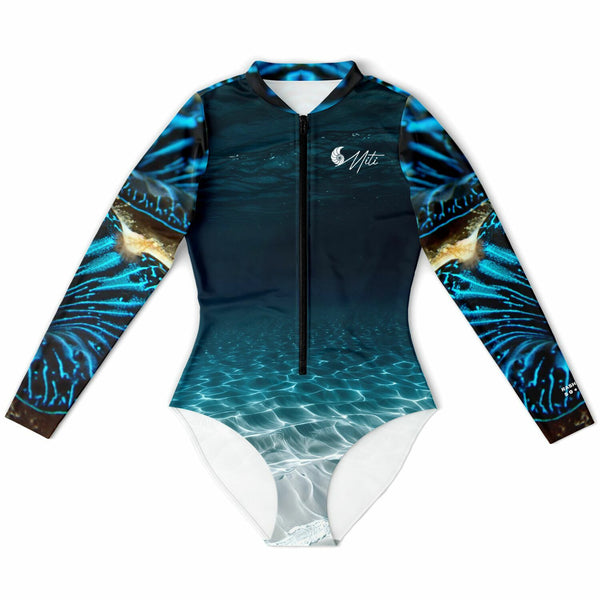 Combinaison surf femme MITI Bénitier Bleu II à plat avant — Couleurs Lagon