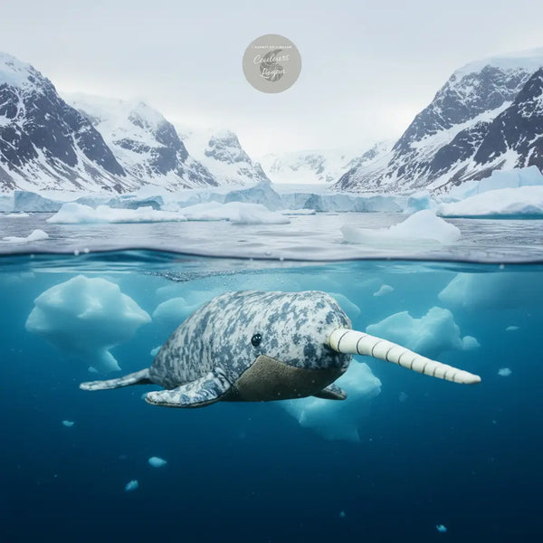 Jouet Peluche Réaliste Narwhal Baleine Licorne 41cm 16in - Couleurs Lagon - fjord banquise
