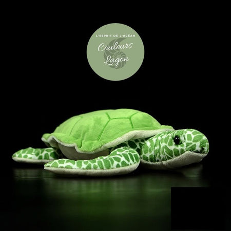avant droit - Jouet Peluche Tortue de Mer Verte Réaliste 30cm - Couleurs Lagon