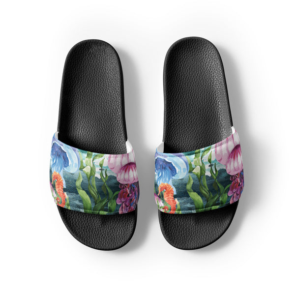 Claquettes homme méduses noir - semelle texturée - Couleurs Lagon
