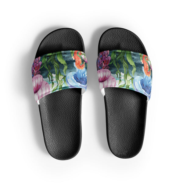 Claquettes homme algues et méduses noir - vue dessus - Couleurs Lagon