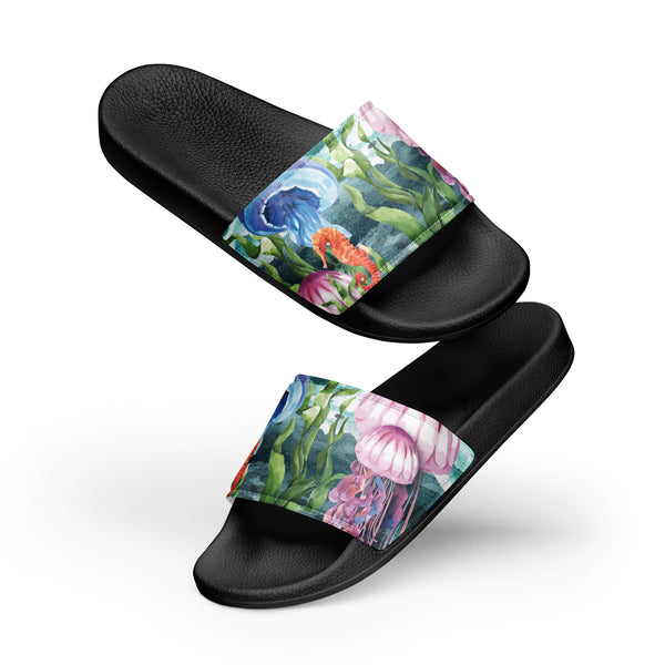 Claquettes homme algues méduses noir - vue latérale - Couleurs Lagon