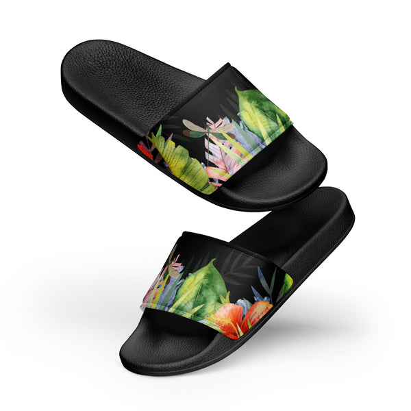 Claquettes homme vert floral - vue latérale - Couleurs Lagon
