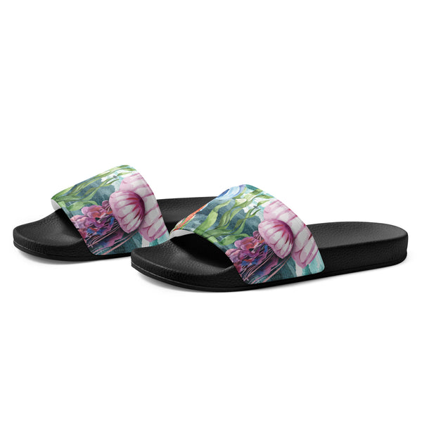 Claquettes homme algues méduses noir - profil gauche - Couleurs Lagon