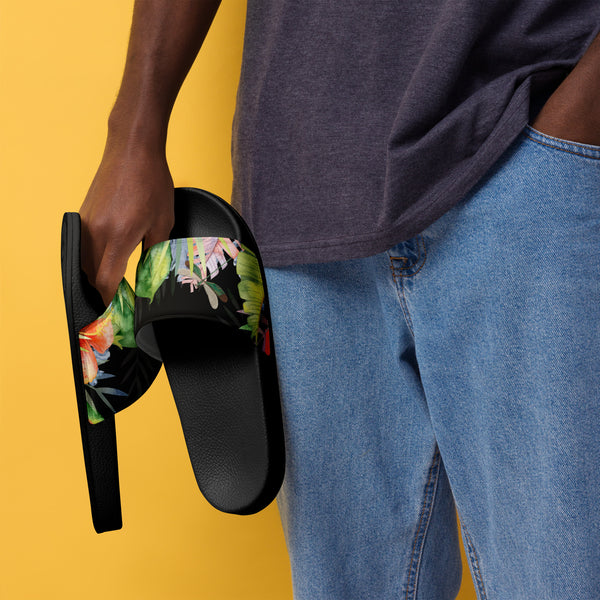 Tongs homme floral vert portées - Couleurs Lagon