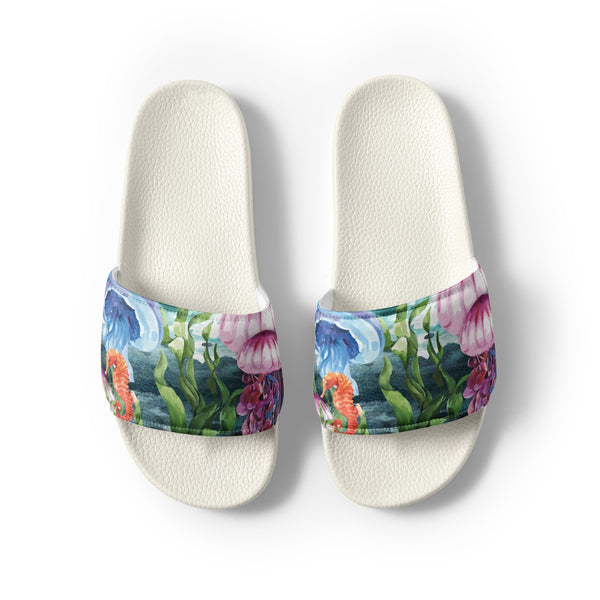 Claquettes homme méduses blanc - semelle texturée - Couleurs Lagon