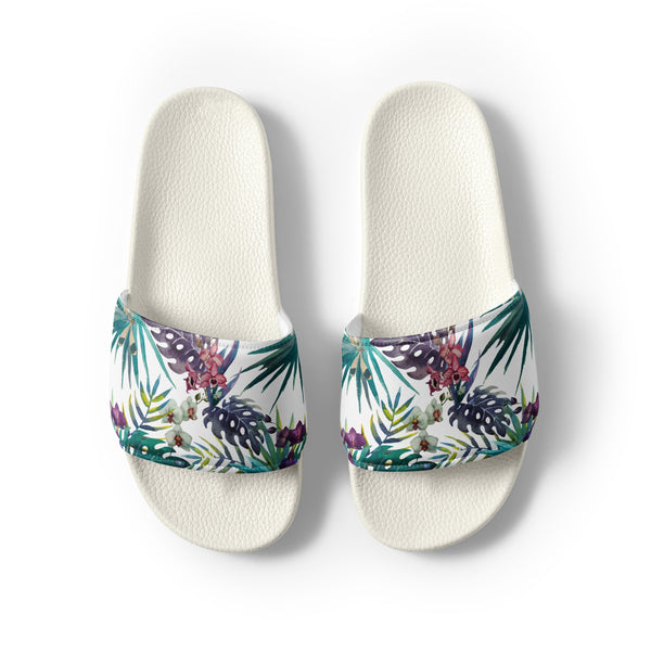 Claquettes homme orchidées blanches - semelle texturée - Couleurs Lagon