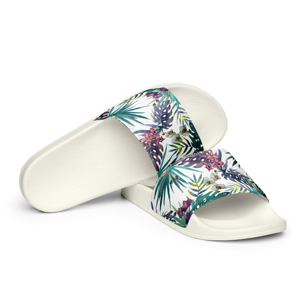 Claquettes plage homme floral blanc - design exclusif Pacifique - Couleurs Lagon