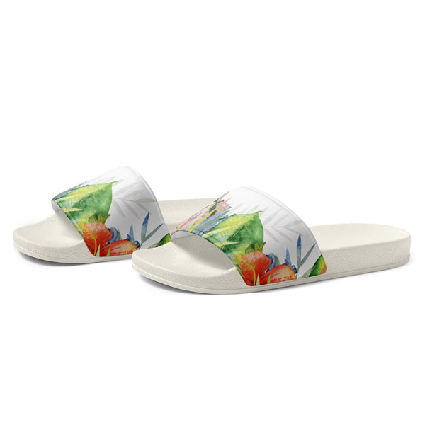 Claquettes homme blanc floral - profil gauche - Couleurs Lagon