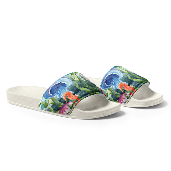 Claquettes homme méduses blanc - profil droit - Couleurs Lagon