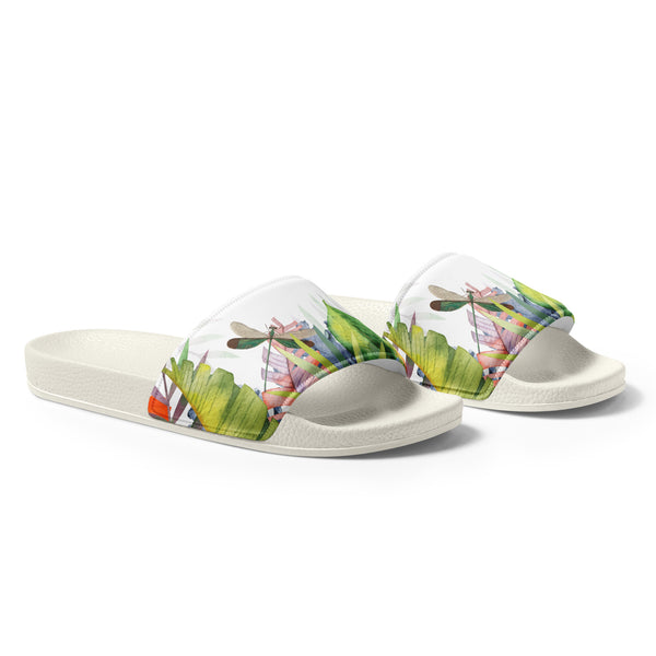 Claquettes homme floral blanc - profil droit - Couleurs Lagon