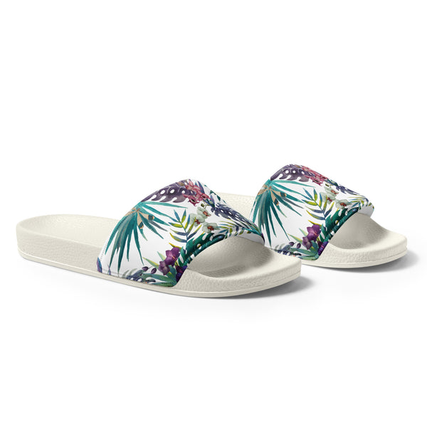 Claquettes homme orchidées blanc - profil droit - Couleurs Lagon