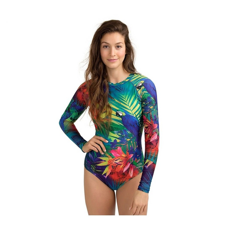 Monokini Push-Up Rashguard Manche Longue PERROQUET - Couleurs Lagon - avant