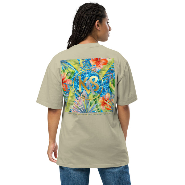 dos femme eucalyptus - T-shirt oversize unisexe délavé – Island Vibes | 3 couleurs tendance – Chill & Tropical